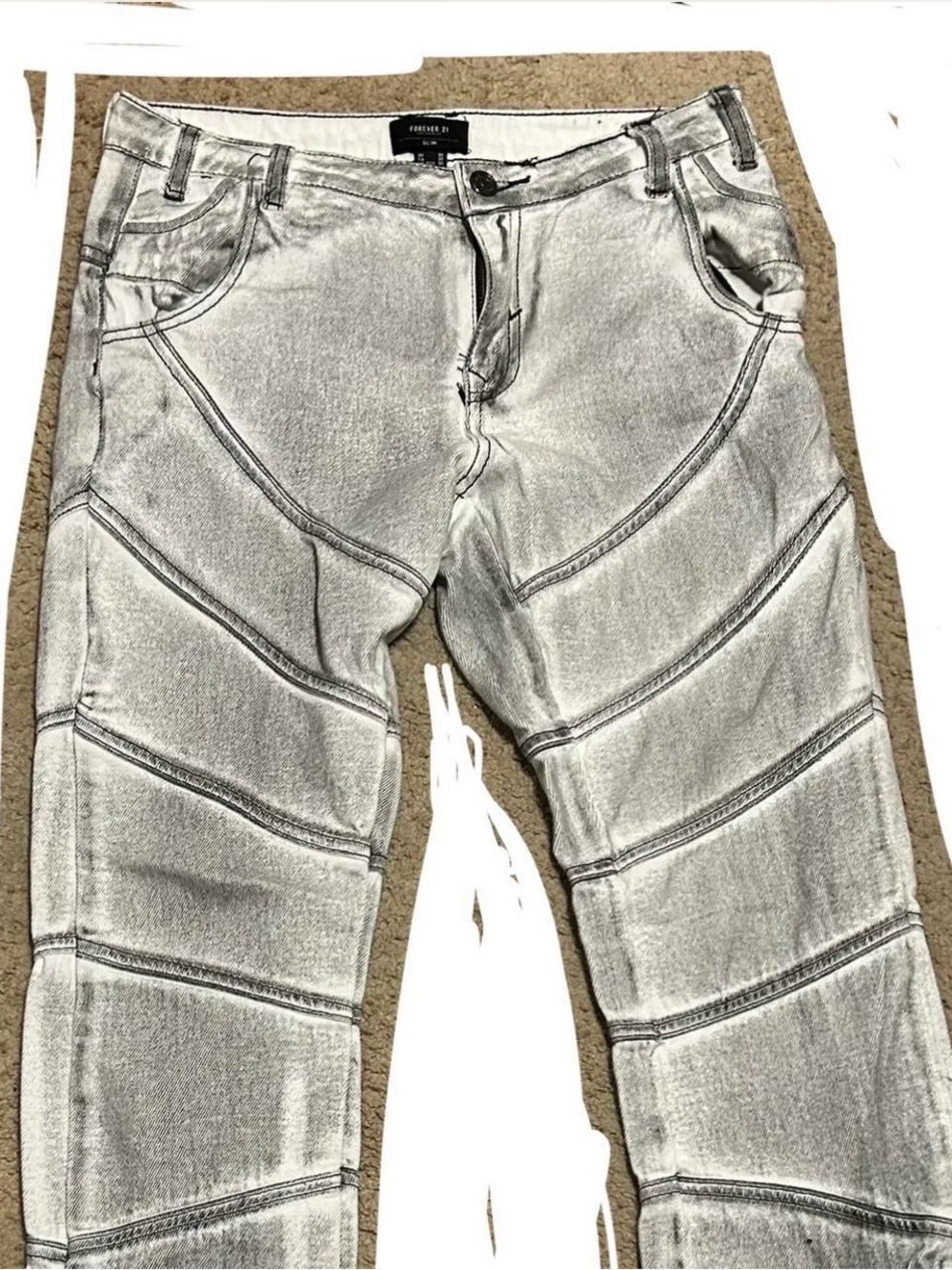 Forever 21 Silver Skinny Moto Jeans